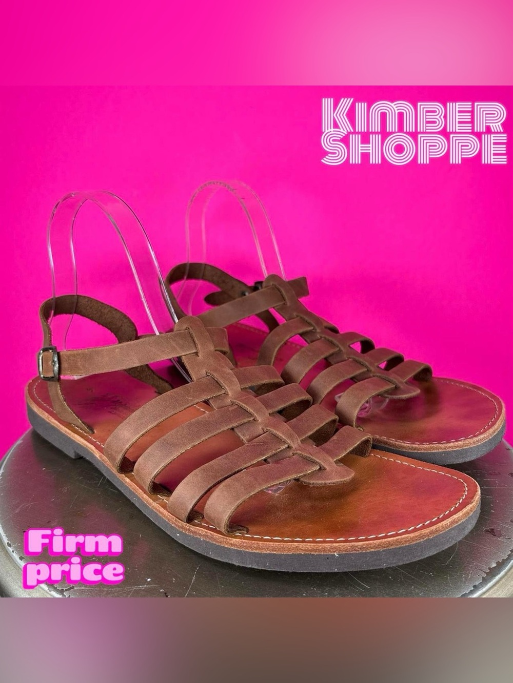 Mykonos Sparta Brown Leather Strappy Flat Sandal UK 4 US 7